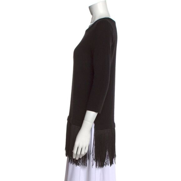 Neiman Marcus Black Cashmere 3/4 Sleeve Fringe Tunic Sweater - Picture 3 of 11